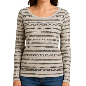 FIFTH SUN Grey Tribal Print Long Sleeve Boxy Fit Top